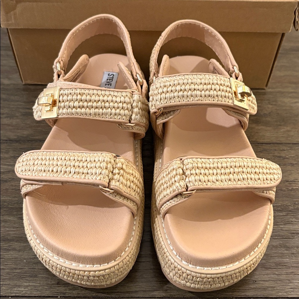 NIB [Steve Madden] Bigmona Natural Raffia Textured Platform Sandal Women’s 7 - Picture 6 of 13